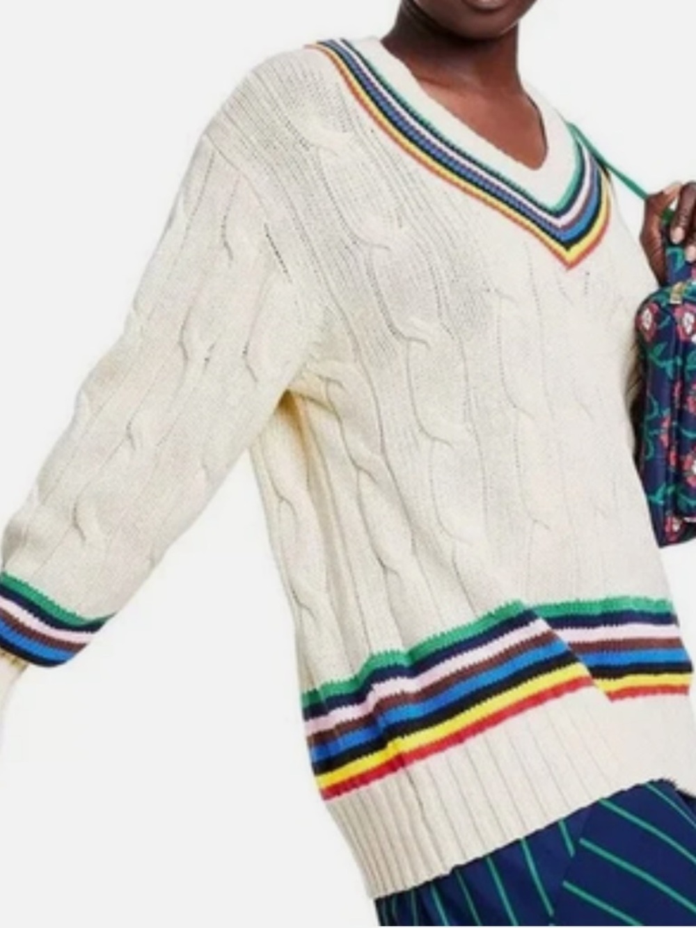 Rowing Blazers x Target Croquet Stripe Cable Knit Sweater - Picture 2 of 4